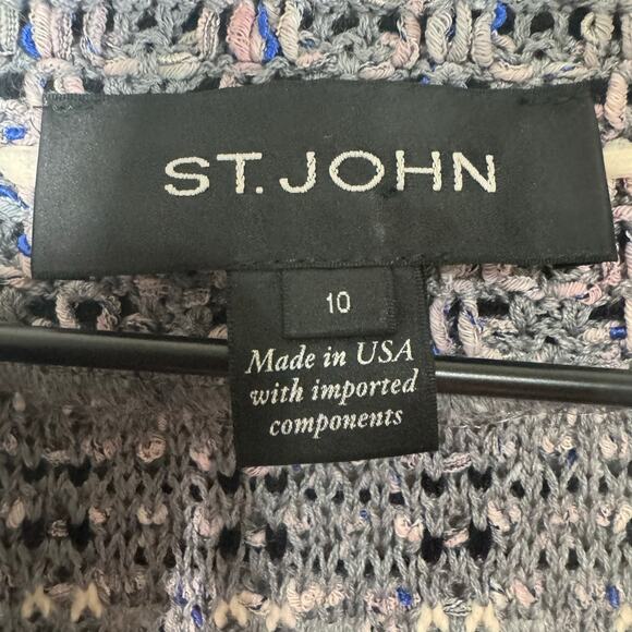 ST. JOHN Fall 2017 Ready-to-Wear Jacket Wool Blend Gray Fringed Open Size 10 - Picture 9 of 12